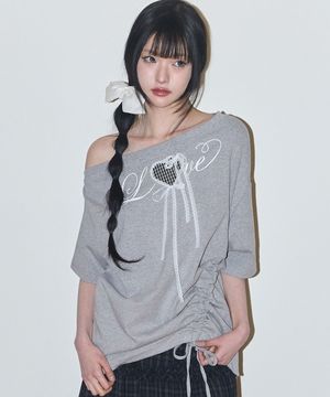 러브 원숄더 오버핏 티셔츠 멜란지