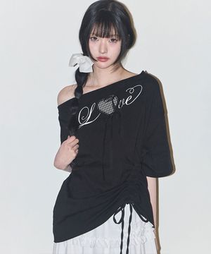 러브 원숄더 오버핏 티셔츠 블랙
