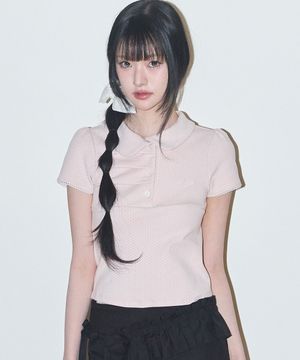 도트 핀턱 카라 티 핑크