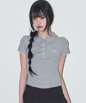 도트 핀턱 카라 티 멜란지