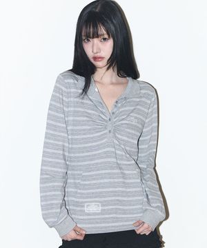 오픈 카라 롱슬리브 멜란지