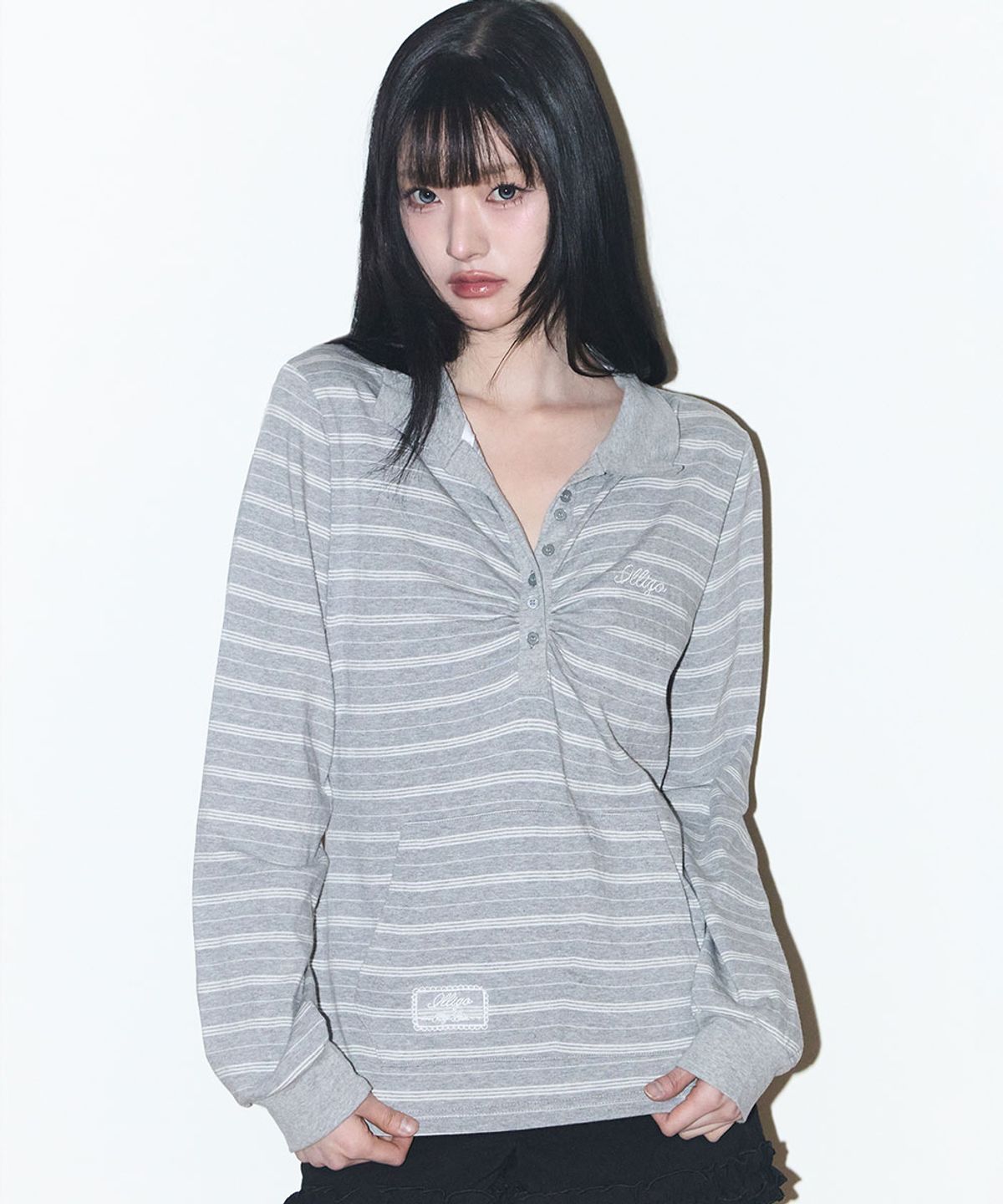 일리고(ILLIGO) 오픈 카라 롱슬리브 멜란지
