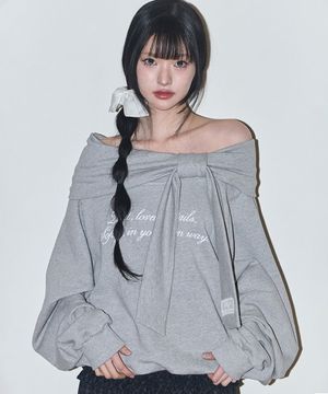 퓨어 보우 오프숄더 맨투맨 멜란지