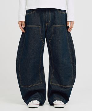 더블니 커브드 데님팬츠 (인디고블루)