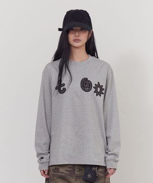 아플리케 패치 롱슬리브 멜란지그레이