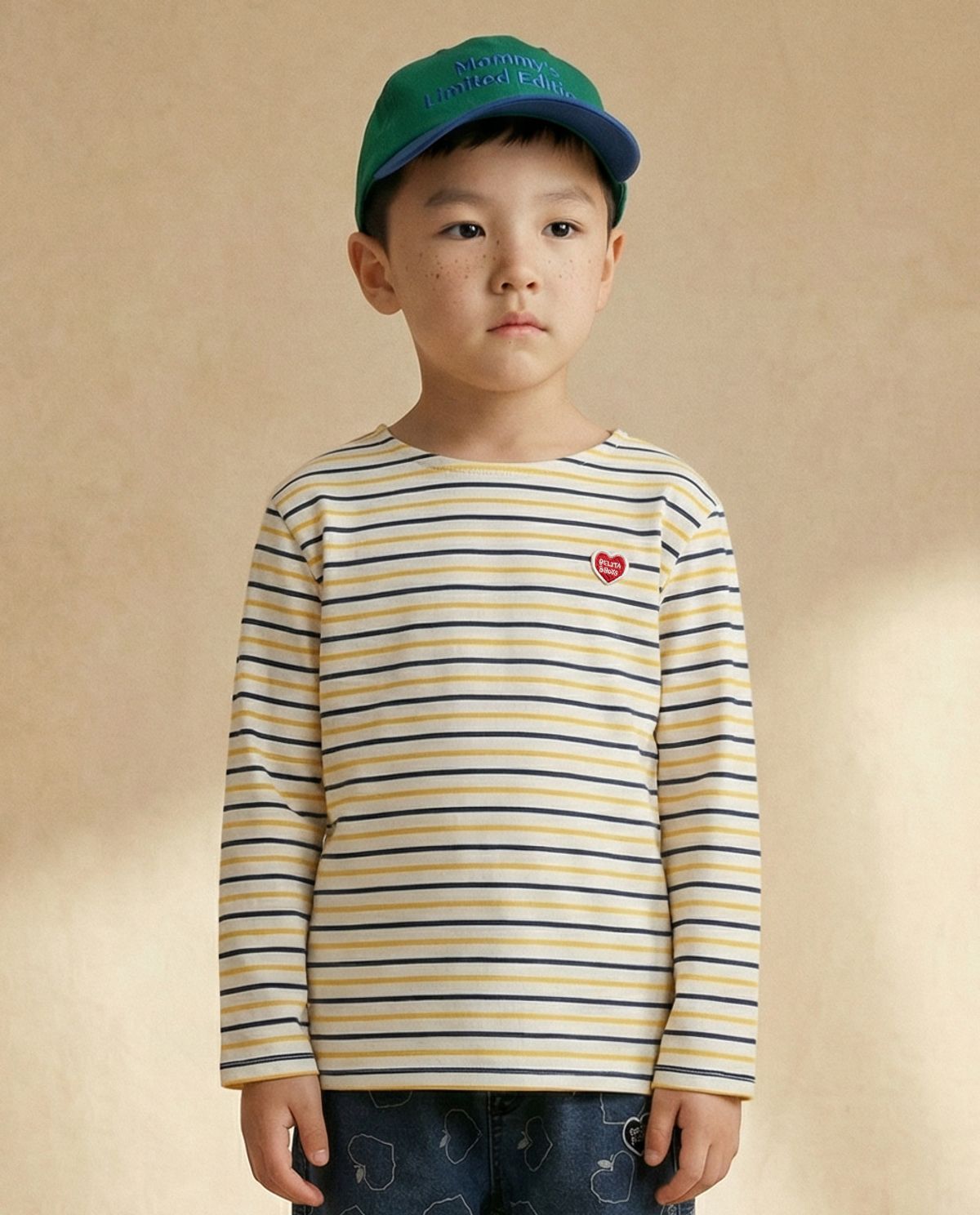 벨리타앤보이즈(BELITANBOYS) BB하트멀티스트라이프보트넥 긴팔티셔츠 BK6STL03YL