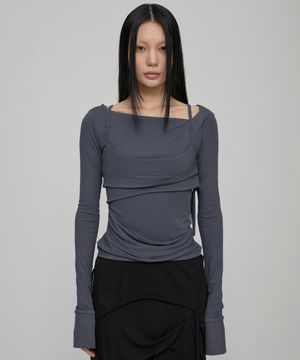 Layered Bustier Long Sleeve (FL-105_Charcoal)