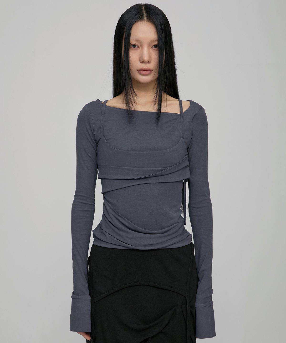 플레어업(FLAREUP) Layered Bustier Long Sleeve (FL-105_Charcoal)