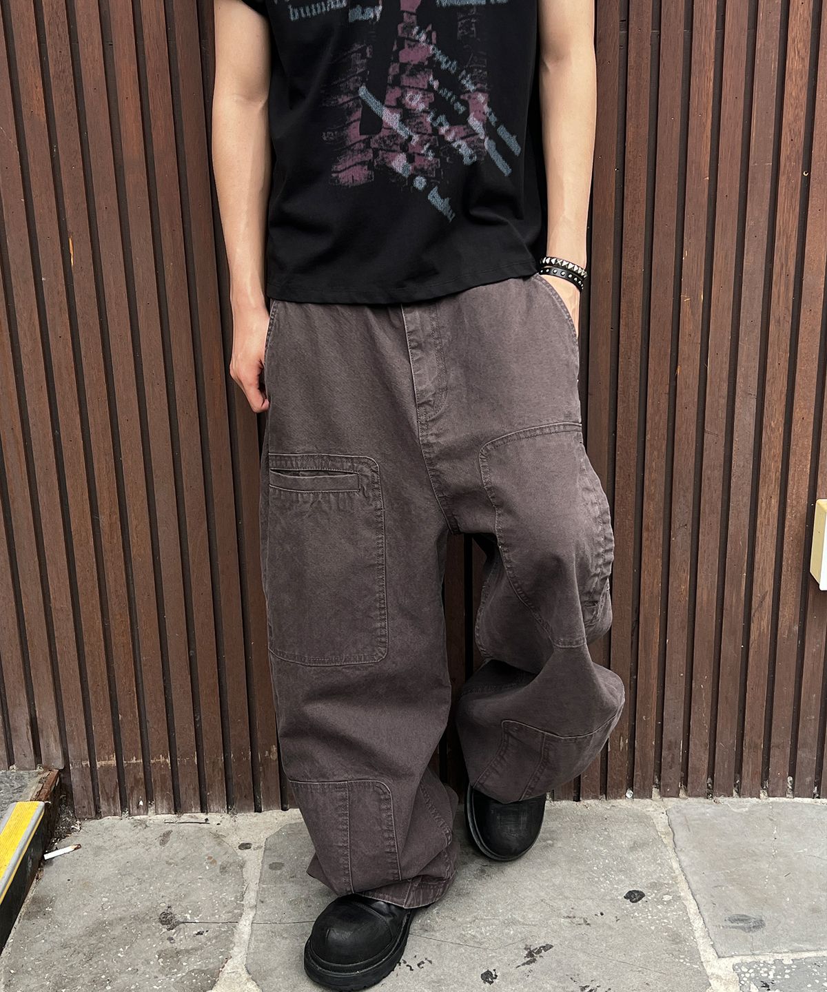 기철(KICHUL) Asym Vintage Cargo Pants (Washed Purple)