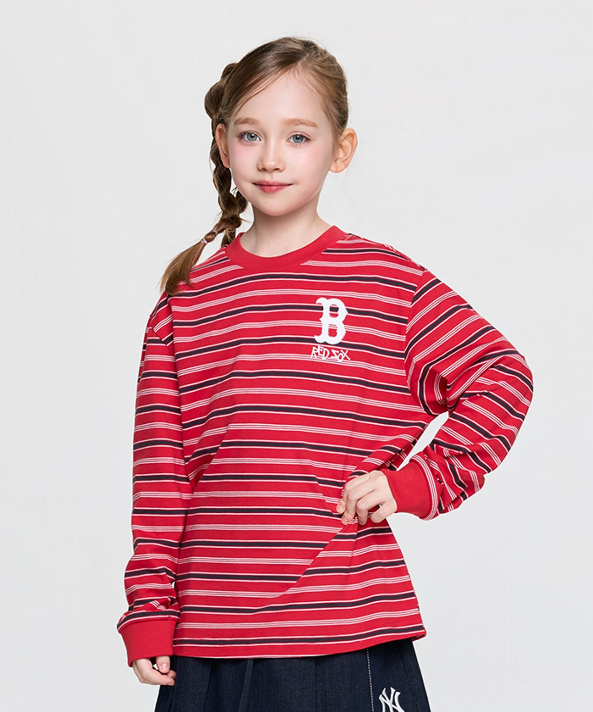 엠엘비 키즈(MLB KIDS) 스트릿 베이직 스트라이프 긴팔 티셔츠 BOS (D.Red)