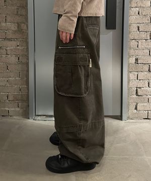 Vintage Zip Cargo Balloon Pants (Washed Khaki)