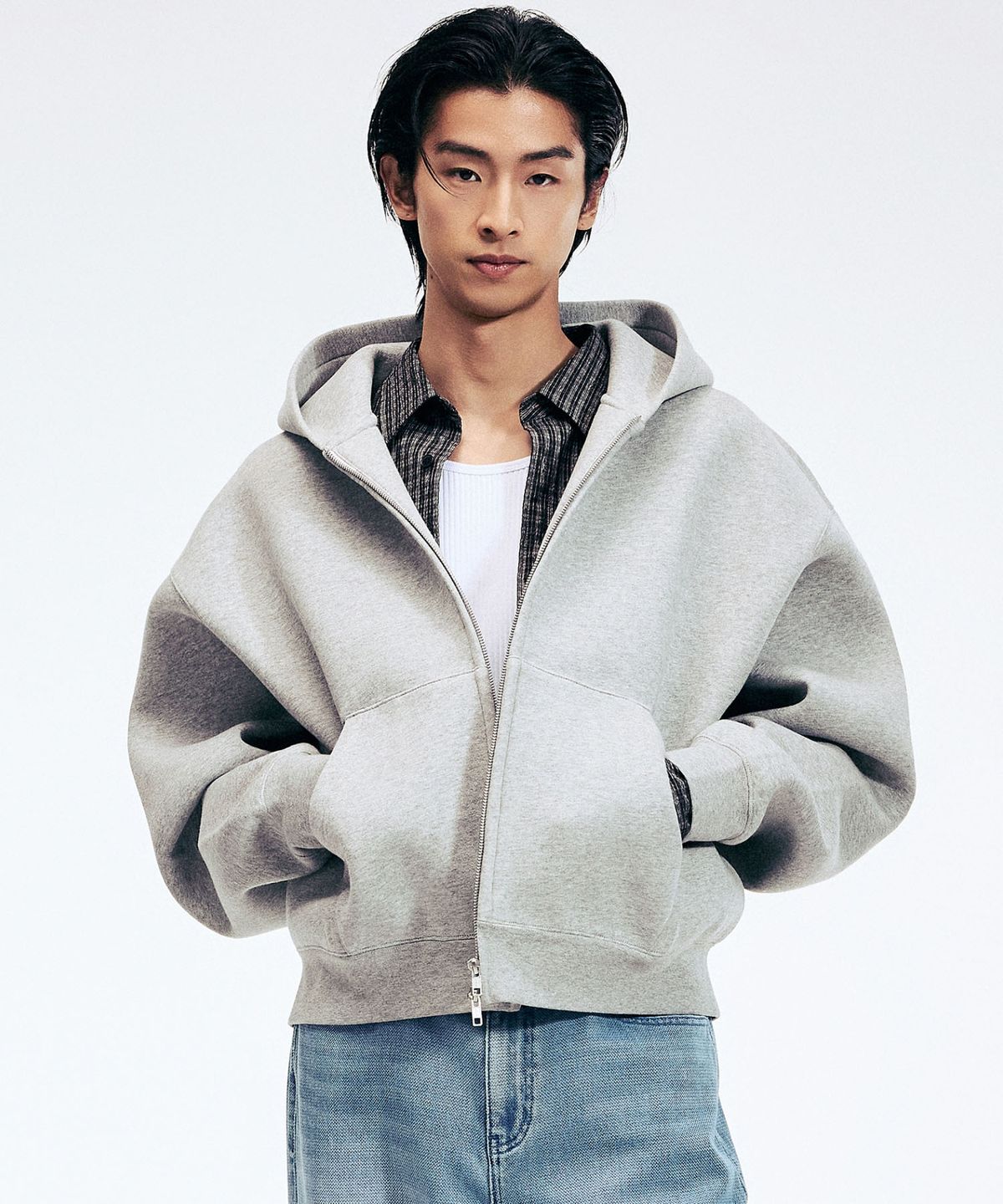 티엔지티(TNGT) Sculpted Oversize Hoodie Zip-Up (Melange Grey) TNTS6E101G2