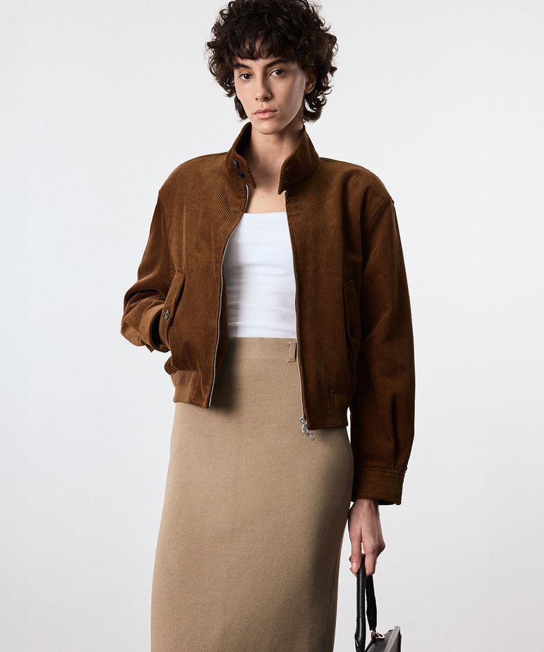 W Corduroy Harrington Jumper (Khaki Brown) TNJU6E101W2
