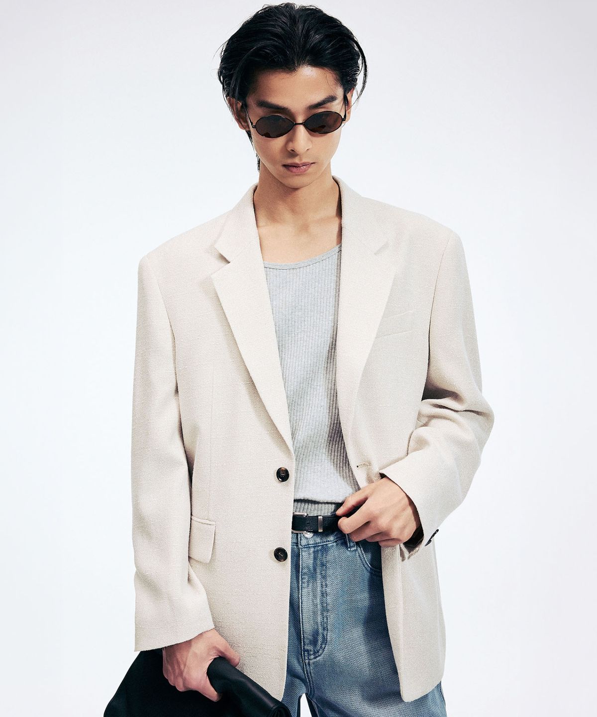 티엔지티(TNGT) Oversize Tweed Single Jacket (Cream) TNJA6E105I2