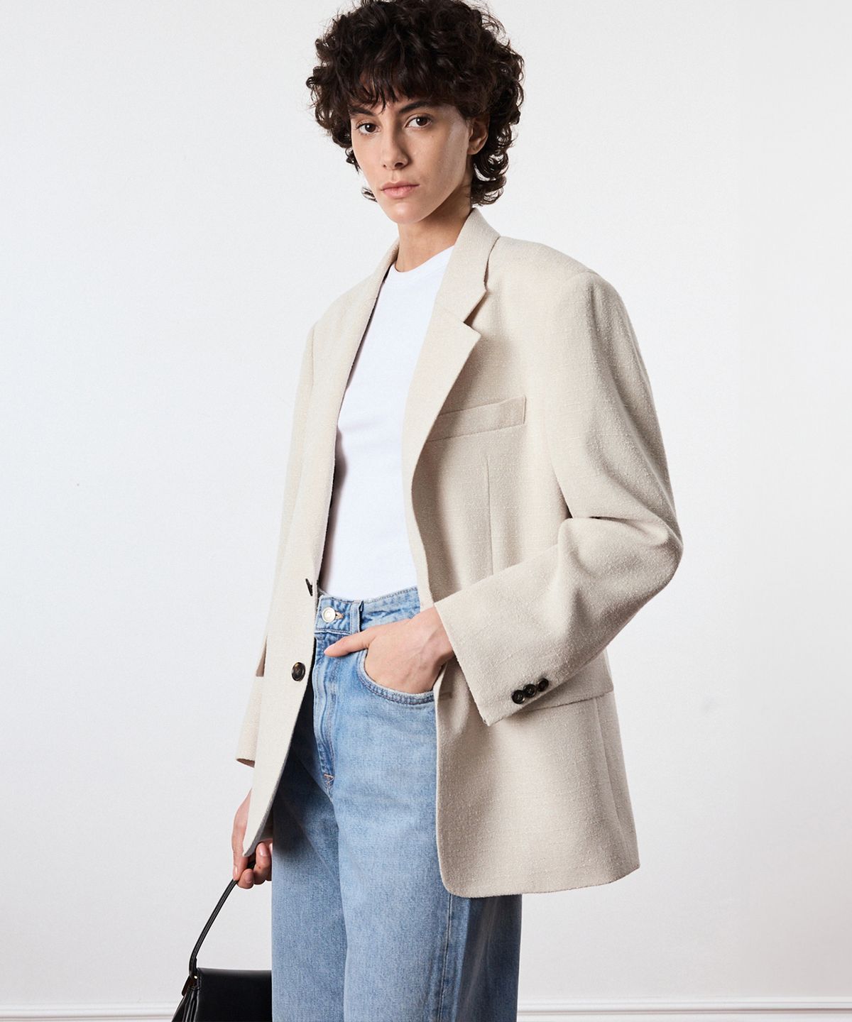 티엔지티 우먼(TNGT WOMAN) W Oversize Tweed Single Jacket (Cream) TNJA6E105I2