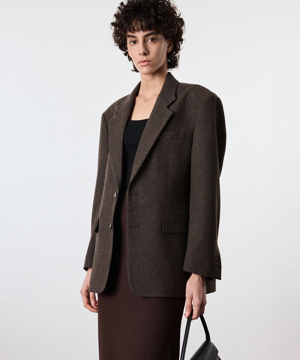 티엔지티 우먼(TNGT WOMAN) W Oversize Wool Check Jacket (Brown) TNJA6E106W2