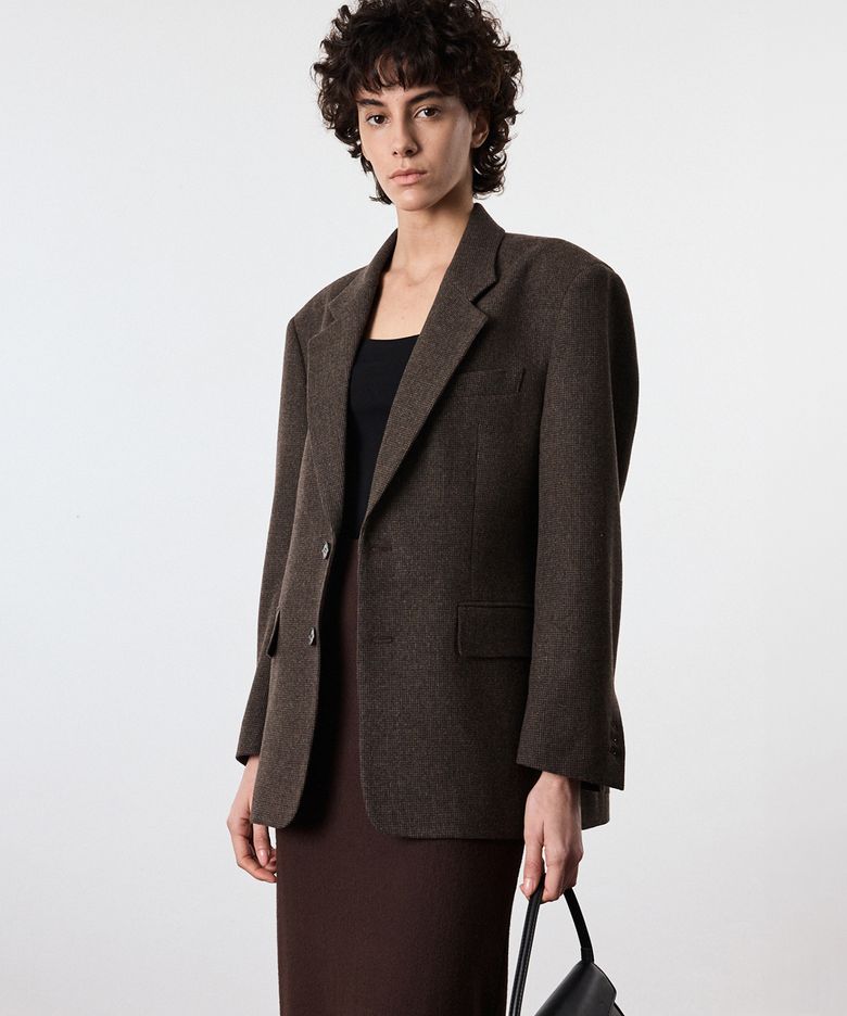 W Oversize Wool Check Jacket (Brown) TNJA6E106W2