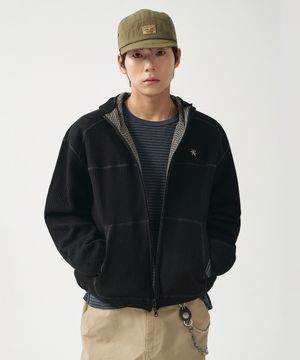 [사은품 증정] 리버서블 와플 후드 집업_블랙