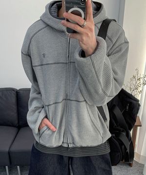 [사은품 증정] 리버서블 와플 후드 집업_멜란지 그레이