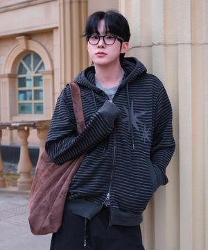 스트라이프 다잉 후드 집업_차콜