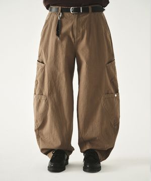 헤링본 코튼 커브드 카고 팬츠_브라운 [벨트/키링 선택]