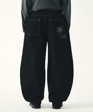 커브드 생지 데님 팬츠_블랙 [벨트/키링 선택]