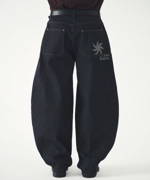 커브드 생지 데님 팬츠_인디고 [벨트/키링 선택]