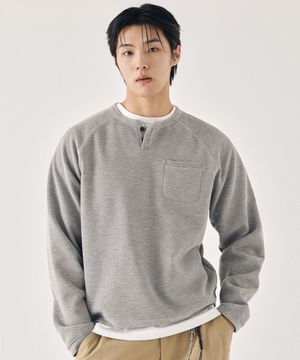 [스토커즈 PICK] 와플 헨리넥 크롭 맨투맨_그레이
