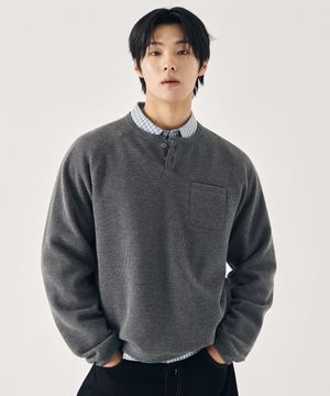 [스토커즈 PICK] 와플 헨리넥 크롭 맨투맨_차콜