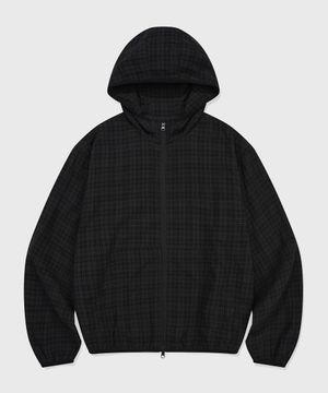 체크 후드 바람막이_블랙