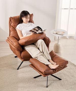 슬로버 1인용 가죽 안락의자 수유의자 360도 회전 소파(스툴포함)