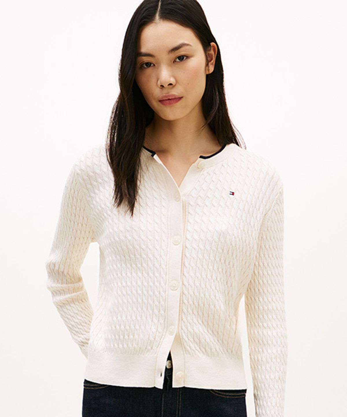 타미힐피거(TOMMY HILFIGER) 미니 케이블 티핑 가디건 (T22G0KCD030WT20AK)