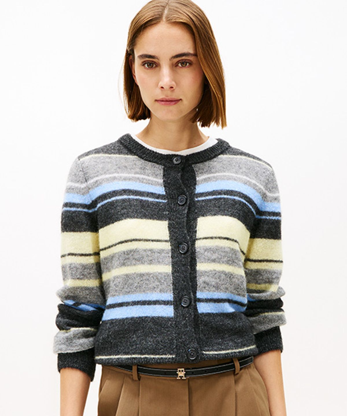 타미힐피거(TOMMY HILFIGER) 멀티 스트라이프 크루넥 가디건 (T22G0KCD004WT10CS)
