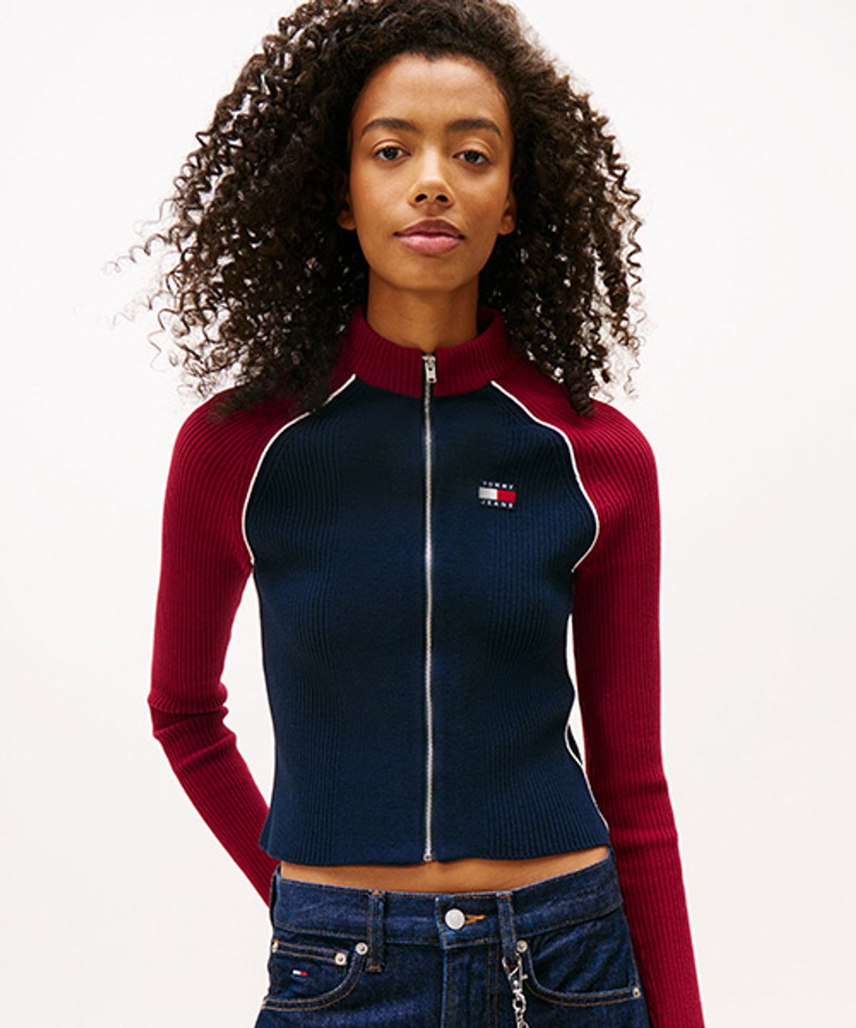 타미진스(TOMMY JEANS) 컬러 블록 집업 가디건 (T32G0KCD14TWT1C1G)