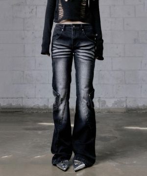 아르덴 워싱 부츠컷 카고 데님 팬츠