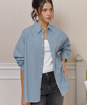 오버사이즈드 코니 체크 셔츠-블루