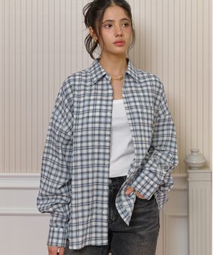 오버사이즈드 블러리 체크 셔츠-블루