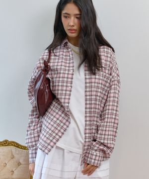 오버사이즈드 블러리 체크 셔츠-핑크