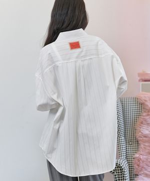 오버사이즈드 브린 스트라이프 셔츠-화이트