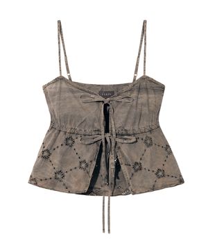 [런웨이] 전통염색 감,먹 무궁 펀칭 뷔스티에_브라운