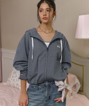 후디 크롭 셔츠 자켓-네이비