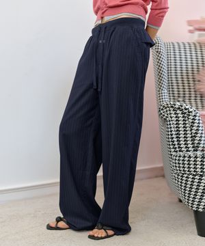 핀스트라이프 와이드 밴딩 슬랙스-네이비