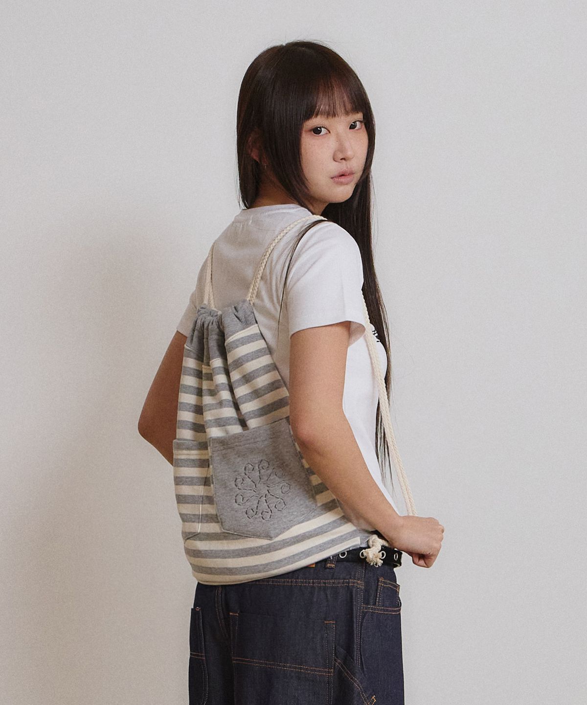 9999아카이브(9999ARCHIVE) Linking Pocket Stripe Gym Sack