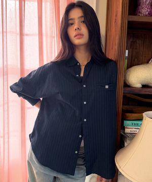 리버넷 오버핏 셔츠-네이비