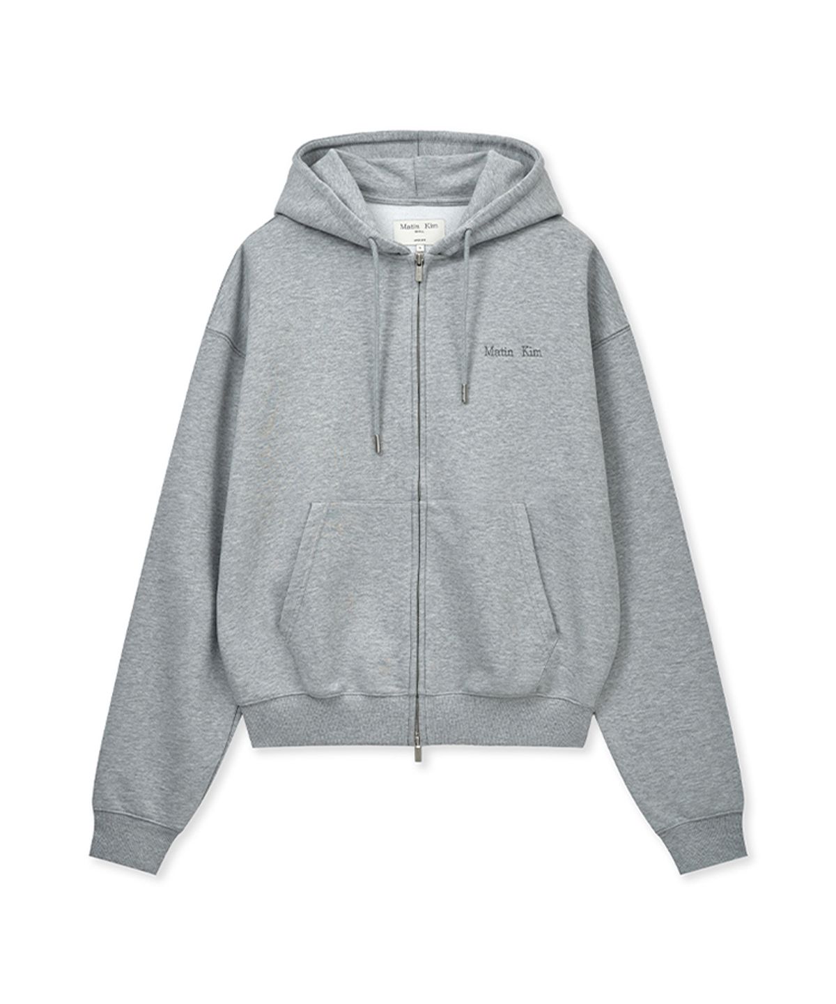 마뗑킴(MATIN KIM) BACK LOGO ESSENTIAL HOODY ZIP UP IN GREY