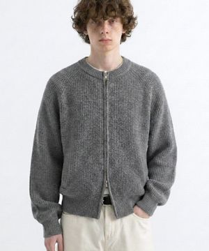크롭 니트 집업 가디건 그레이