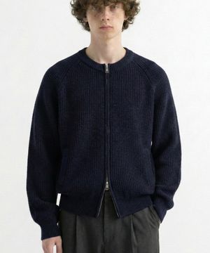 크롭 니트 집업 가디건 네이비