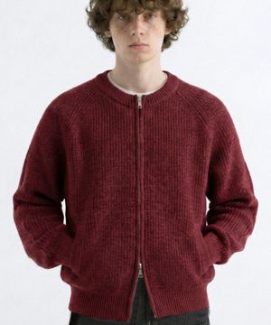 크롭 니트 집업 가디건 다크레드