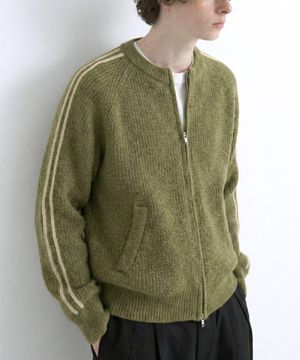 크롭 니트 라인 집업 가디건 라이트카키