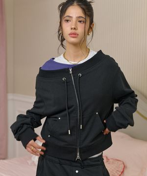 베라 오프숄더 집업-블랙